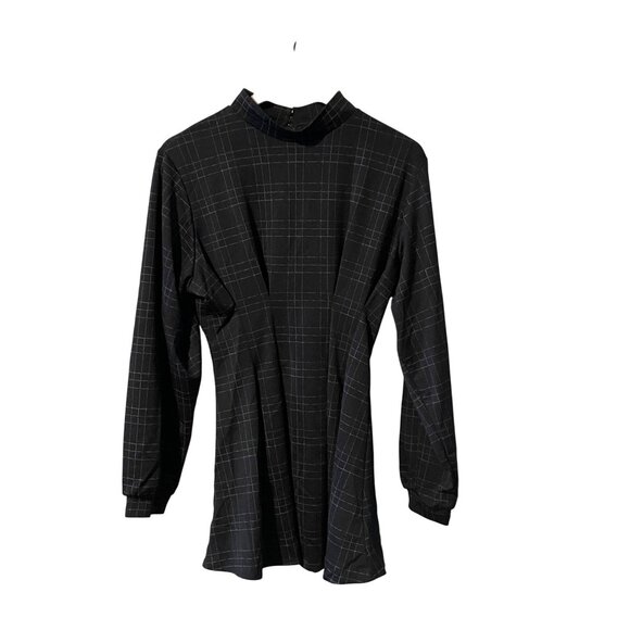 Oneby Long-Sleeve Black & White Plaid Mini Dress with Zipper Back Closure #B-6-1 - Picture 1 of 7